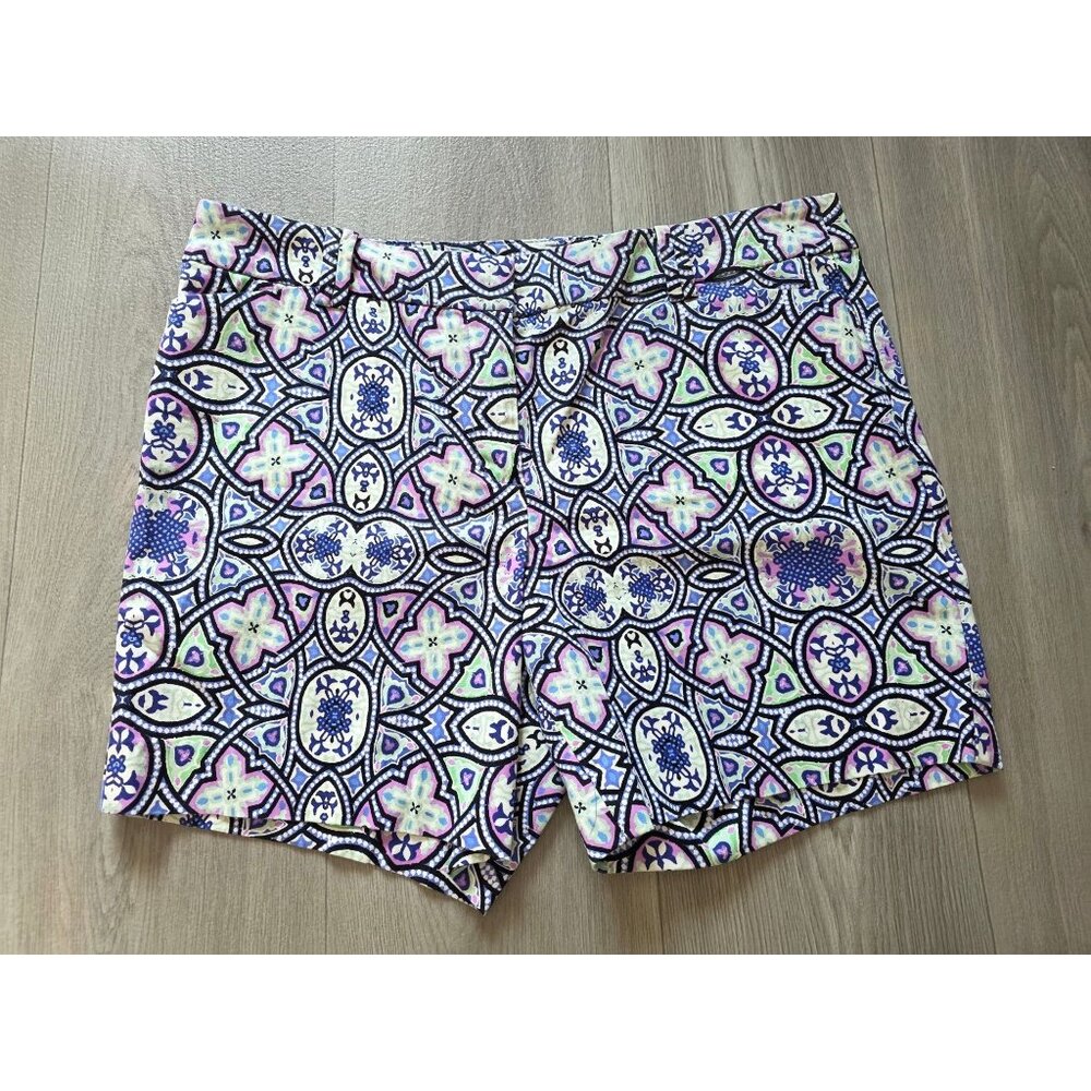 Talbots Womens Printed Cotton Blend Shorts Size 12 Multicolor Geometric Pattern